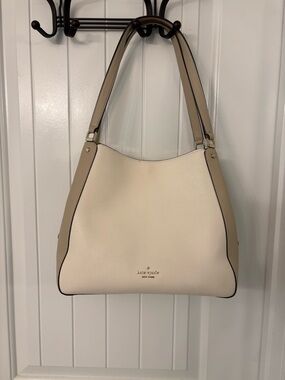 kate spade Cream and Taupe Pebbled Leather Shoulder Bag